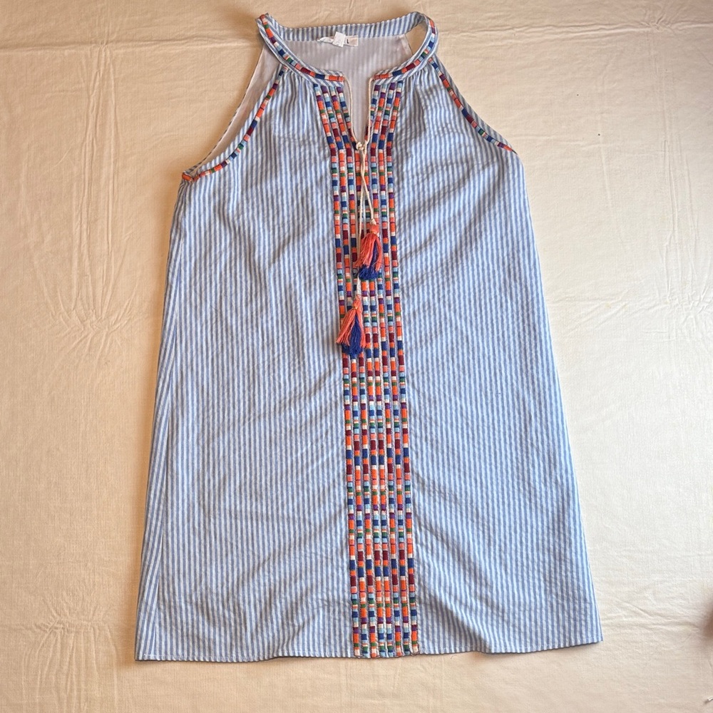 THML Women's Blue White Striped Sleeveless Front Tie Dress Size S
